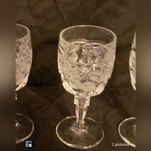 4 stemmed crystal stemware drink water glasses etched cherry design